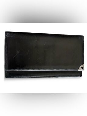 Dunhill Black Leather Long bifold Wallet Silver Harware UNISEX